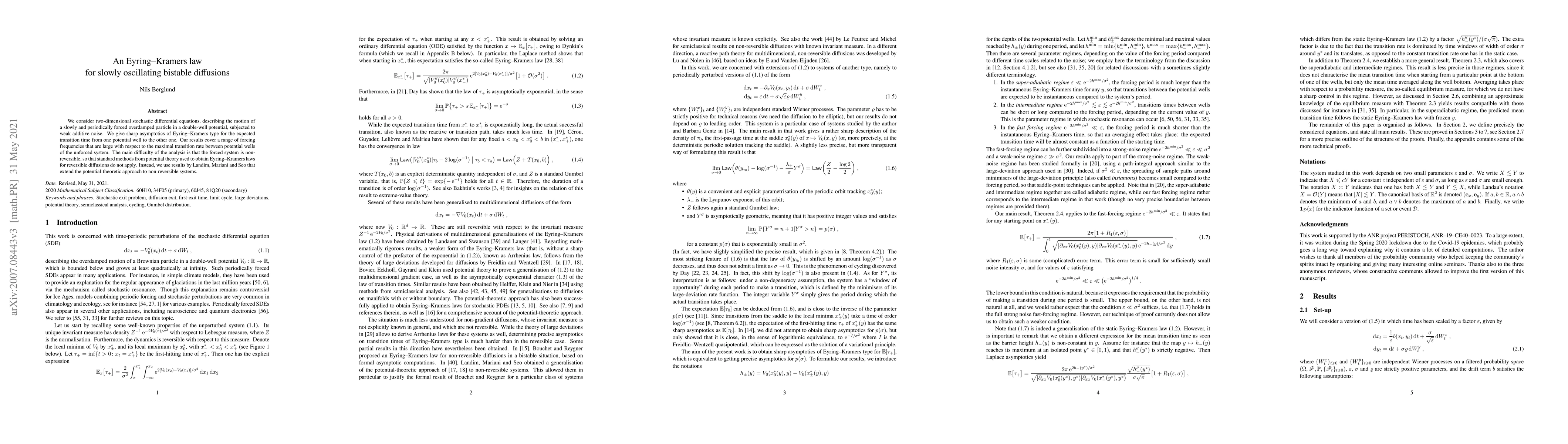 Thumbnail for An Eyring-Kramers law for slowly oscillating bistable diffusions
