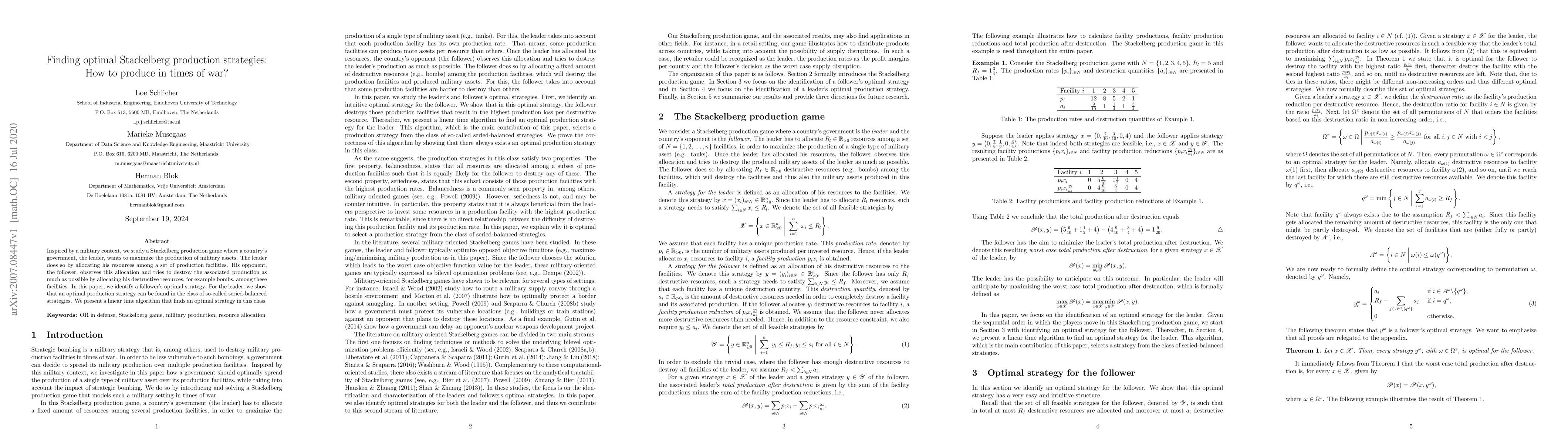 Thumbnail for Finding optimal Stackelberg production strategies: How to produce in
  times of war?