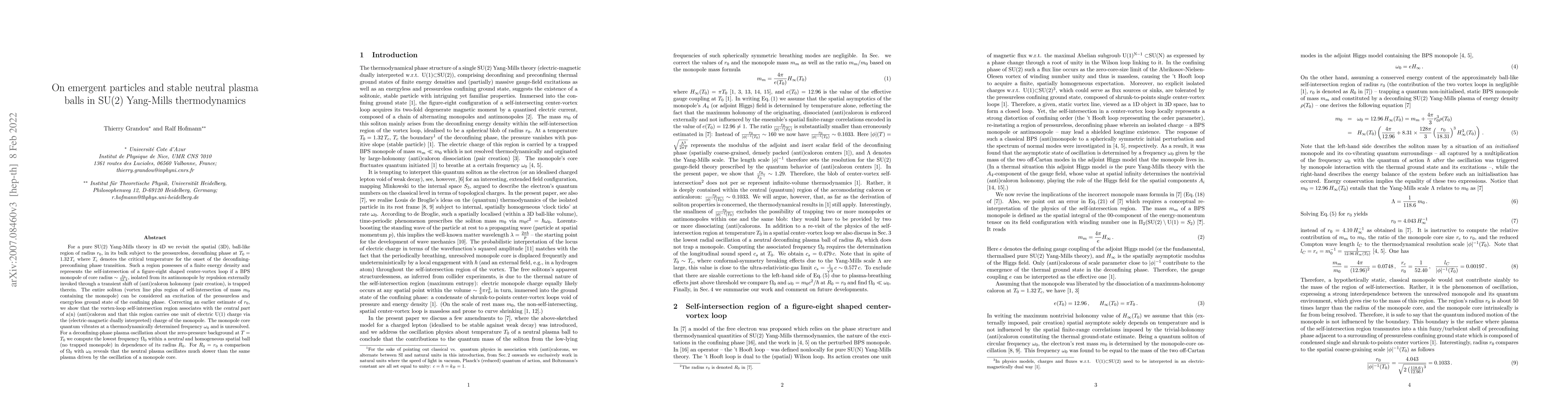 Thumbnail for On emergent particles and stable neutral plasma balls in SU(2)
  Yang-Mills thermodynamics