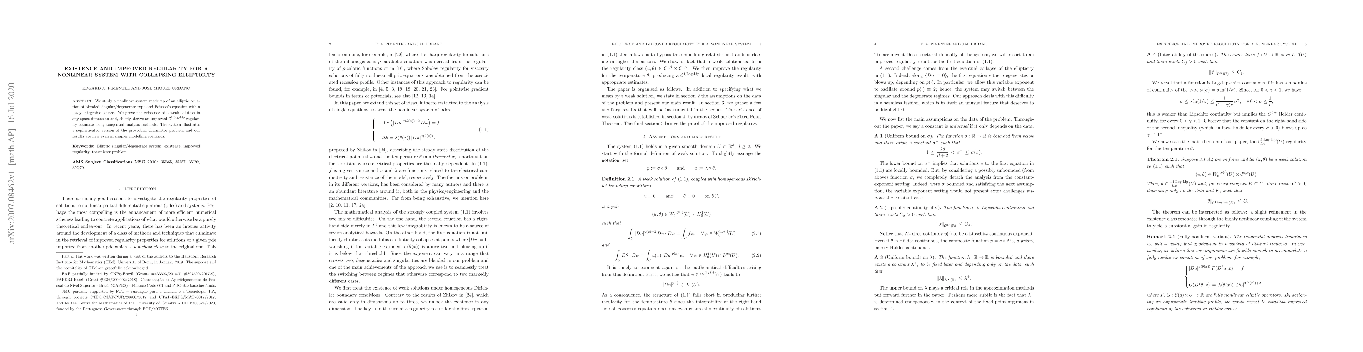 Thumbnail for Existence and improved regularity for a nonlinear system with collapsing
  ellipticity