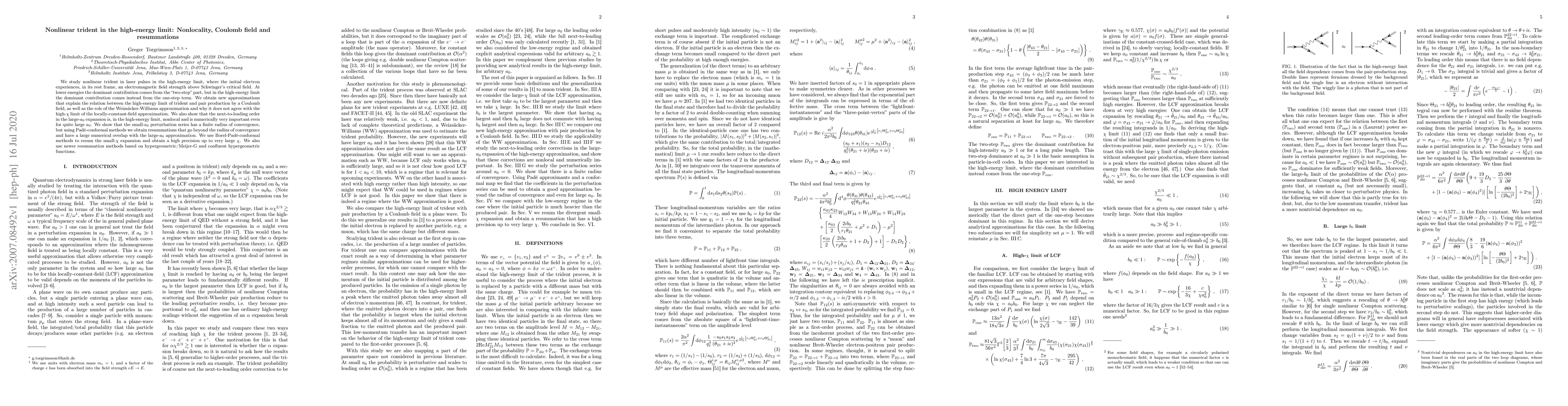 Thumbnail for Nonlinear trident in the high-energy limit: Nonlocality, Coulomb field
  and resummations