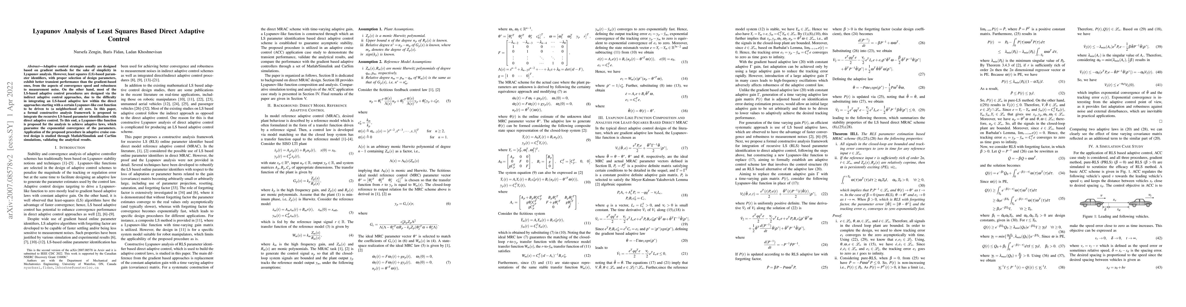Thumbnail for Lyapunov Analysis of Least Squares Based Direct Adaptive Control
