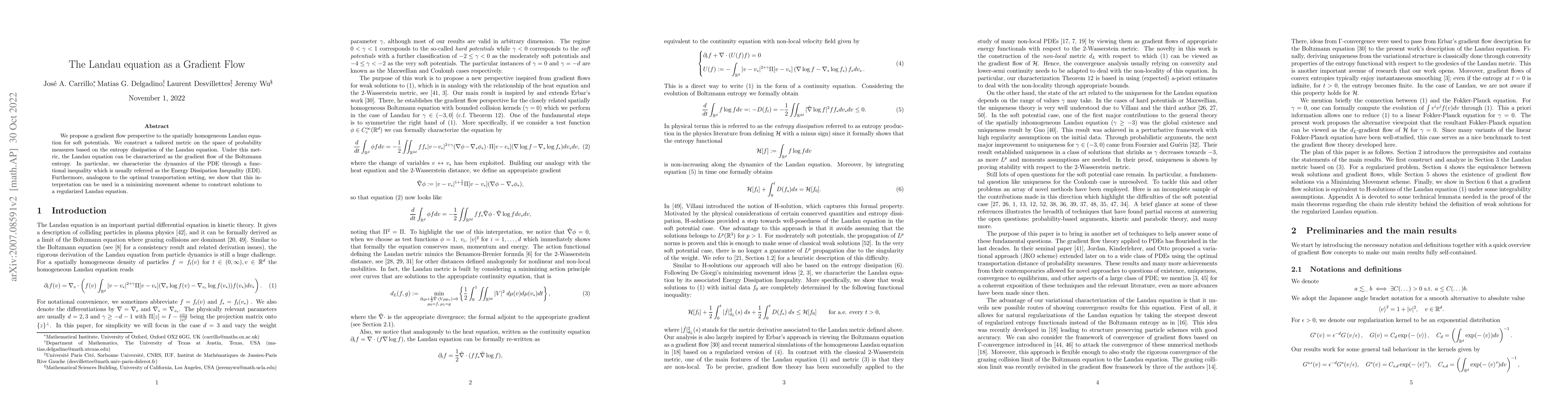 Thumbnail for The Landau equation as a Gradient Flow