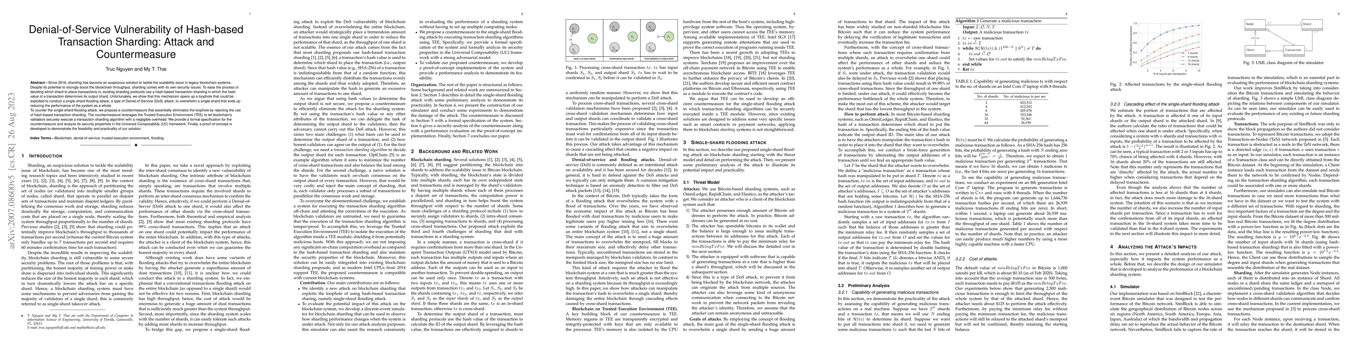 Thumbnail for Denial-of-Service Vulnerability of Hash-based Transaction Sharding:
  Attack and Countermeasure