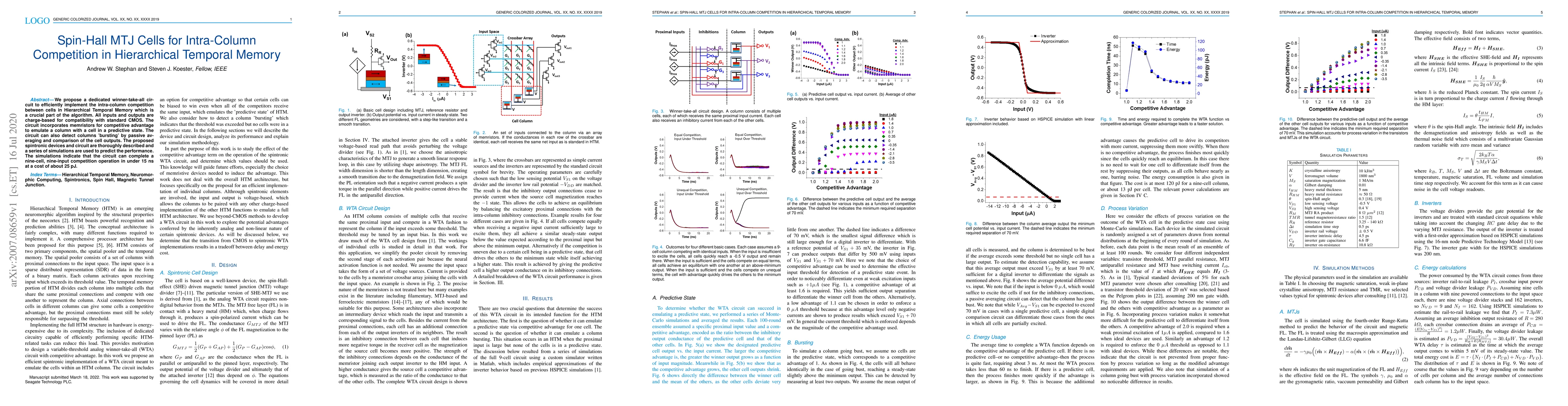 Thumbnail for Spin-Hall MTJ Cells for Intra-Column Competition in Hierarchical
  Temporal Memory