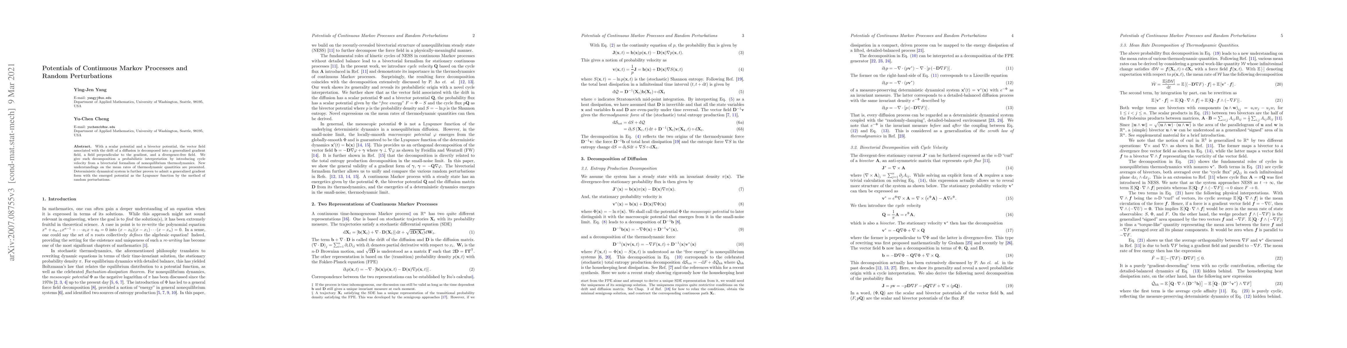 Thumbnail for Potentials of Continuous Markov Process and Random Perturbations