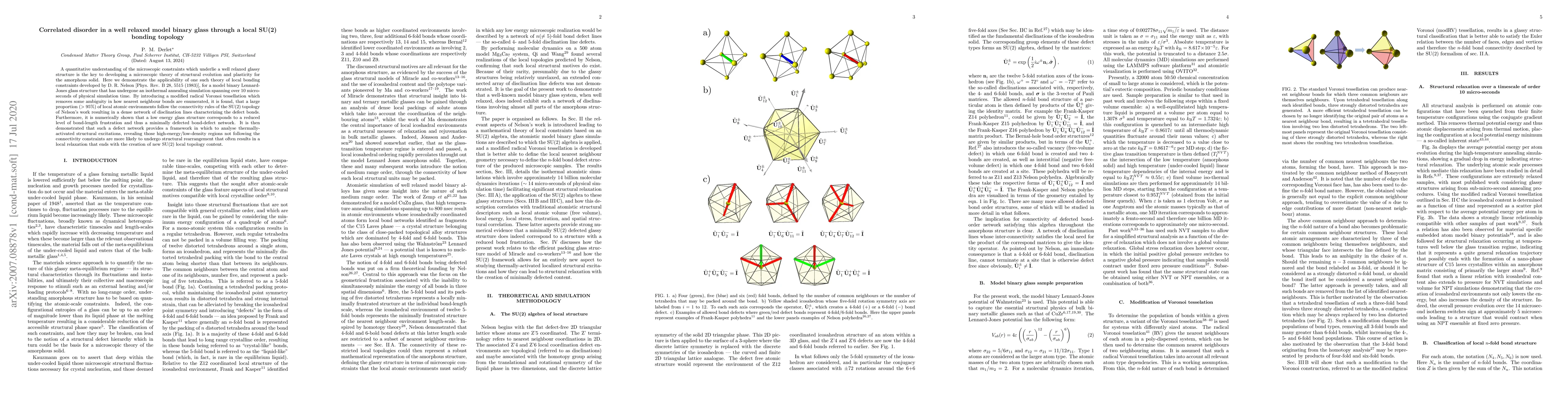 Thumbnail for Correlated disorder in a well relaxed model binary glass through a local
  SU(2) bonding topology