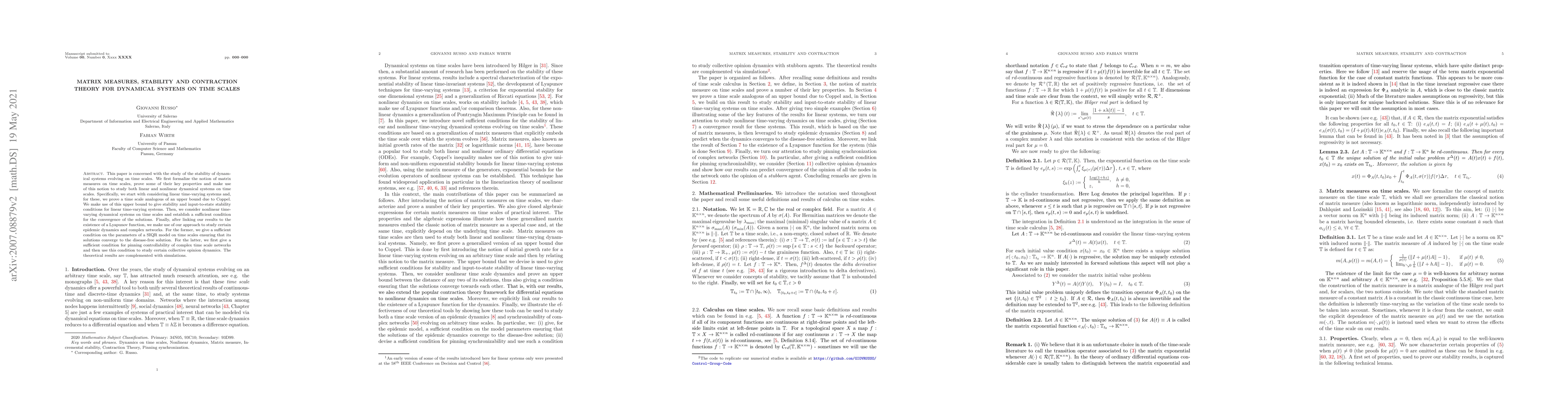 Thumbnail for Matrix measures, stability and contraction theory for dynamical systems
  on time scales