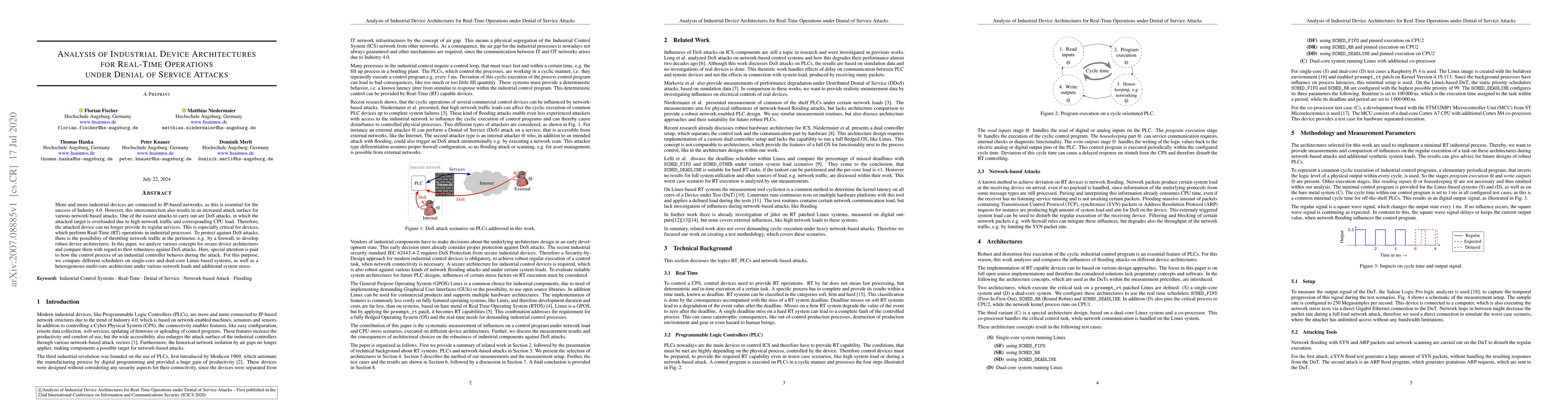 Thumbnail for Analysis of Industrial Device Architectures for Real-Time Operations
  under Denial of Service Attacks