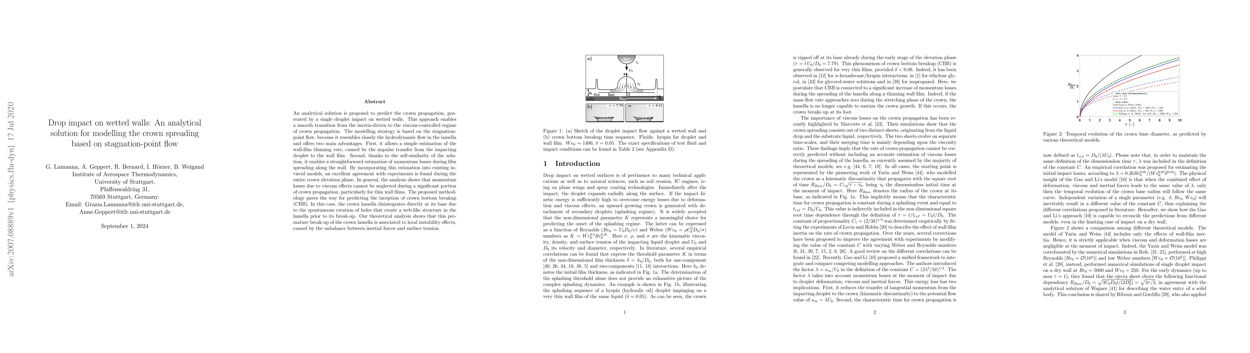 Thumbnail for Drop impact on wetted walls: An analytical solution for modelling the
  crown spreading based on stagnation-point flow