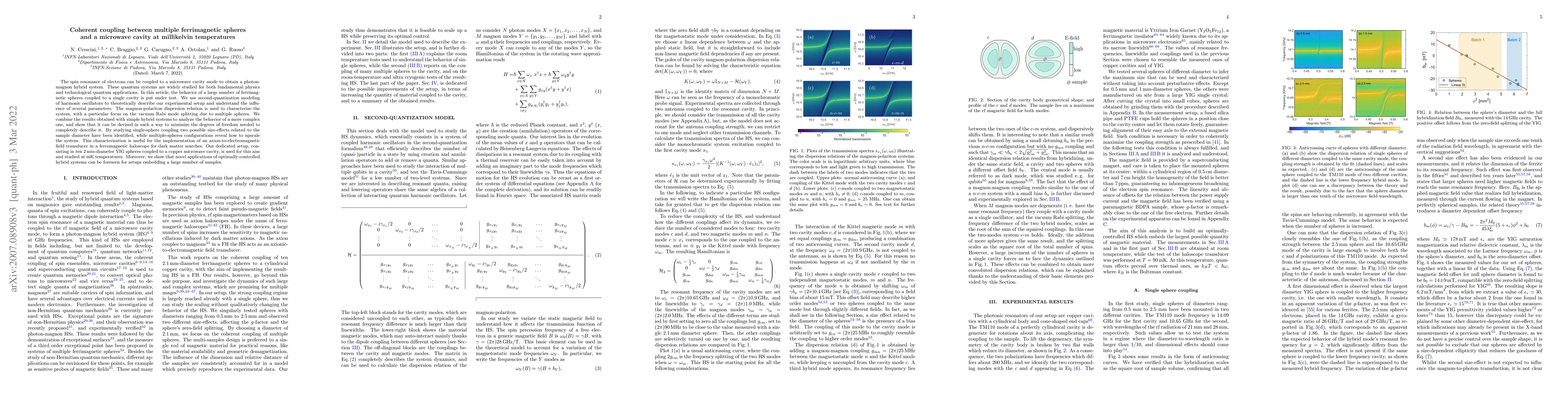 Thumbnail for Coherent coupling between multiple ferrimagnetic spheres and a microwave
  cavity in the quantum-limit