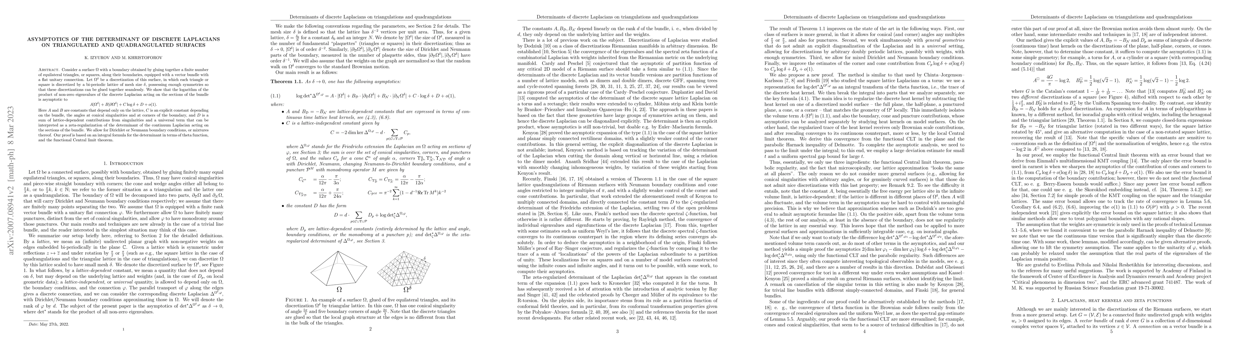 Thumbnail for Asymptotics of the determinant of discrete Laplacians on triangulated
  and quadrangulated surfaces