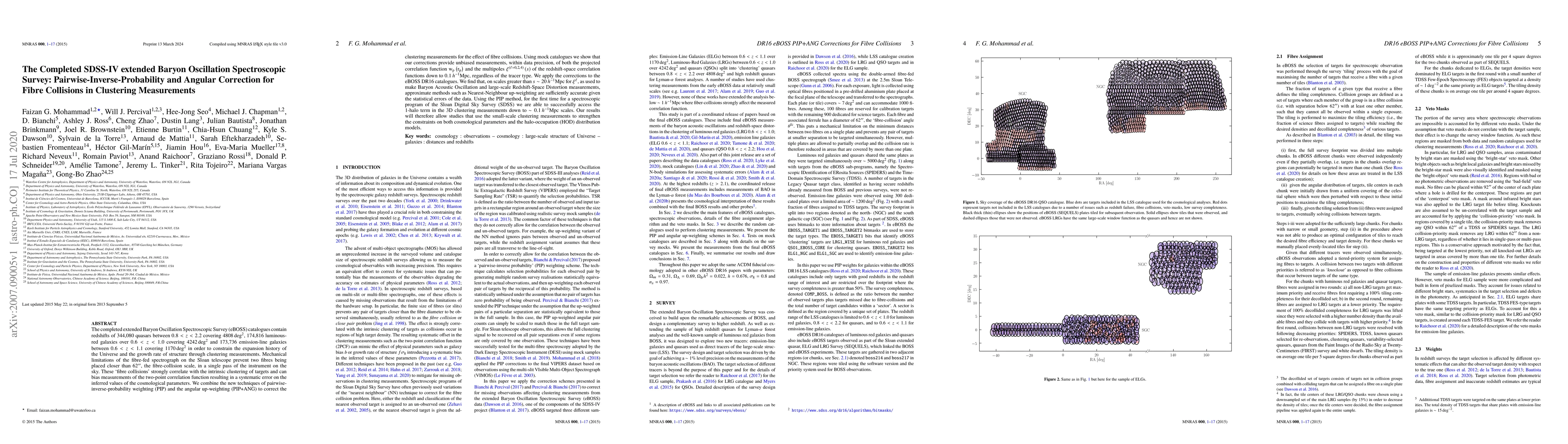 Thumbnail for The Completed SDSS-IV extended Baryon Oscillation Spectroscopic Survey:
  Pairwise-Inverse-Probability and Angular Correction for Fibre Collisions in
  Clustering Measurements