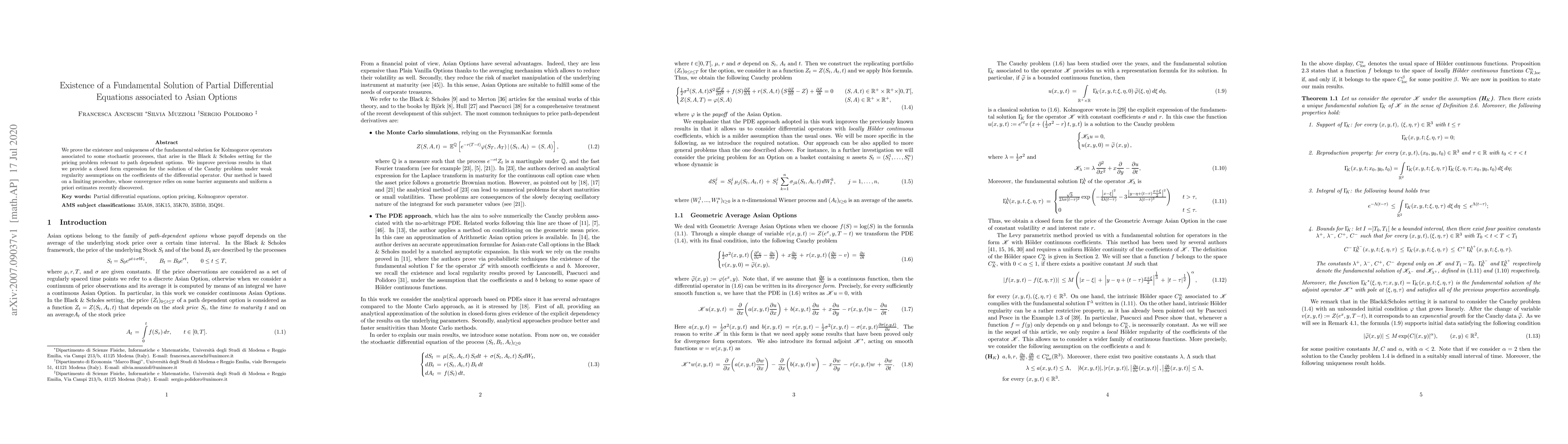 Thumbnail for Existence of a Fundamental Solution of Partial Differential Equations
  associated to Asian Options
