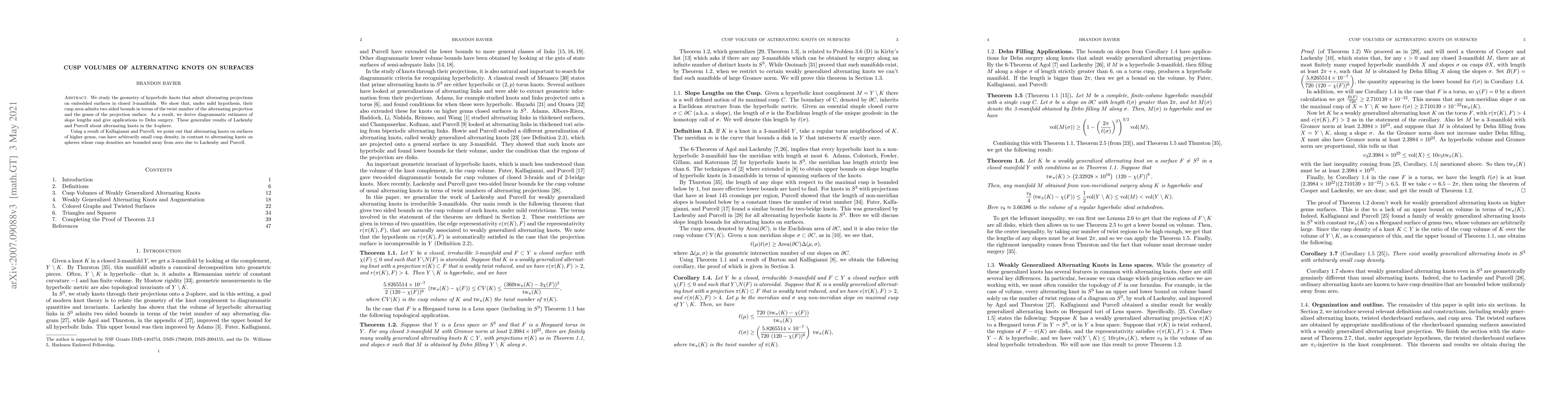 Thumbnail for Cusp Volumes of Alternating Knots on Surfaces