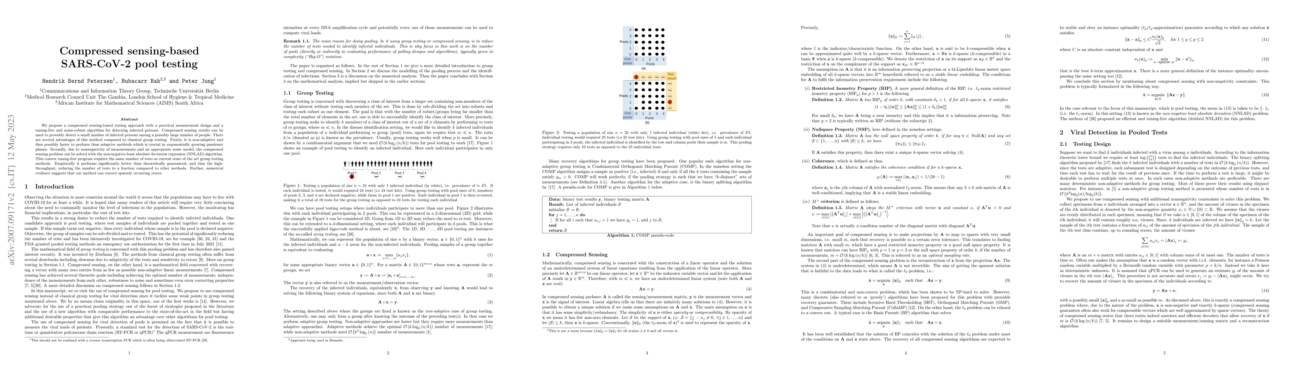 Thumbnail for Compressed sensing-based SARS-CoV-2 pool testing