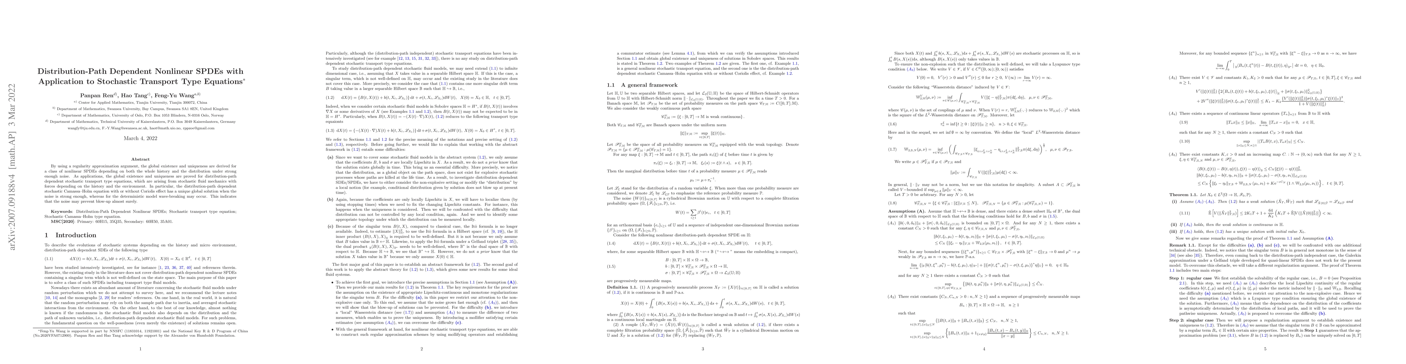 Thumbnail for Distribution-Path Dependent Nonlinear SPDEs with Application to
  Stochastic Transport Type Equations