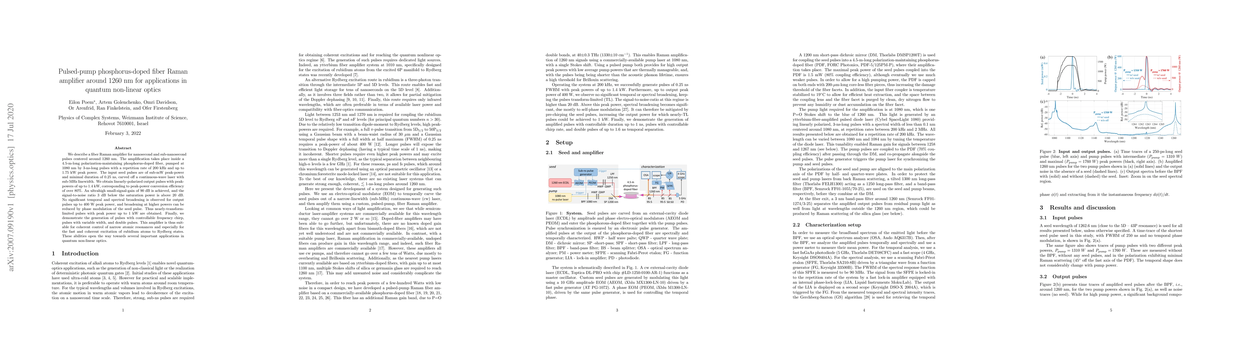 Thumbnail for Pulsed-pump phosphorus-doped fiber Raman amplifier around 1260 nm for
  applications in quantum non-linear optics