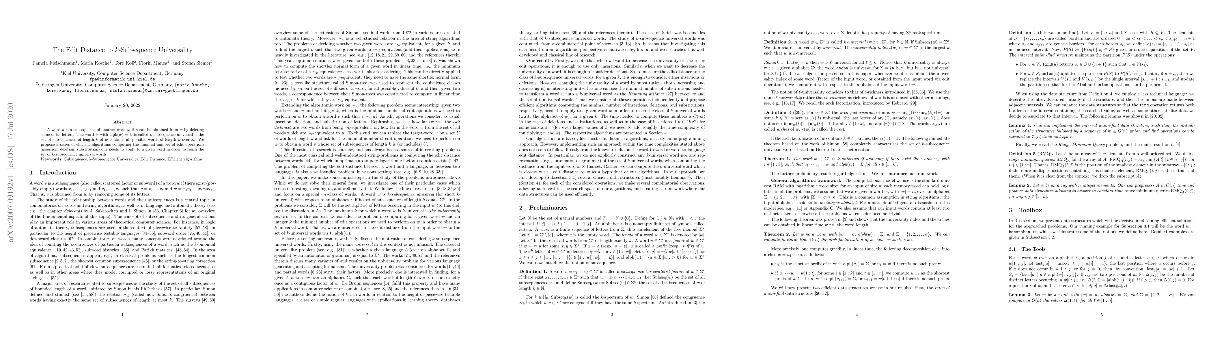 Thumbnail for The Edit Distance to $k$-Subsequence Universality