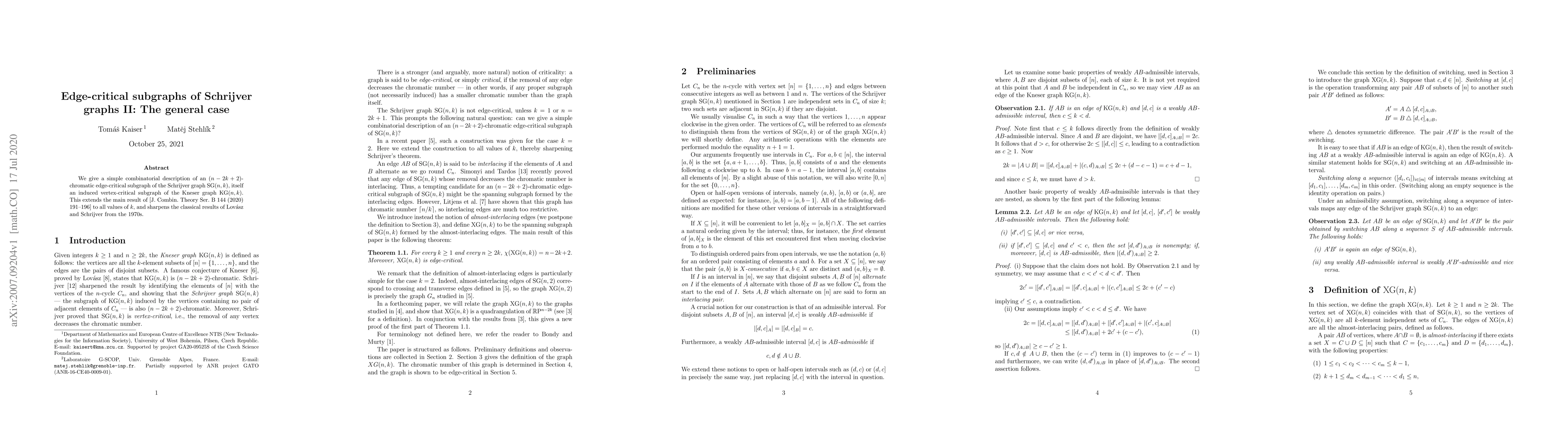 Thumbnail for Edge-critical subgraphs of Schrijver graphs II: The general case