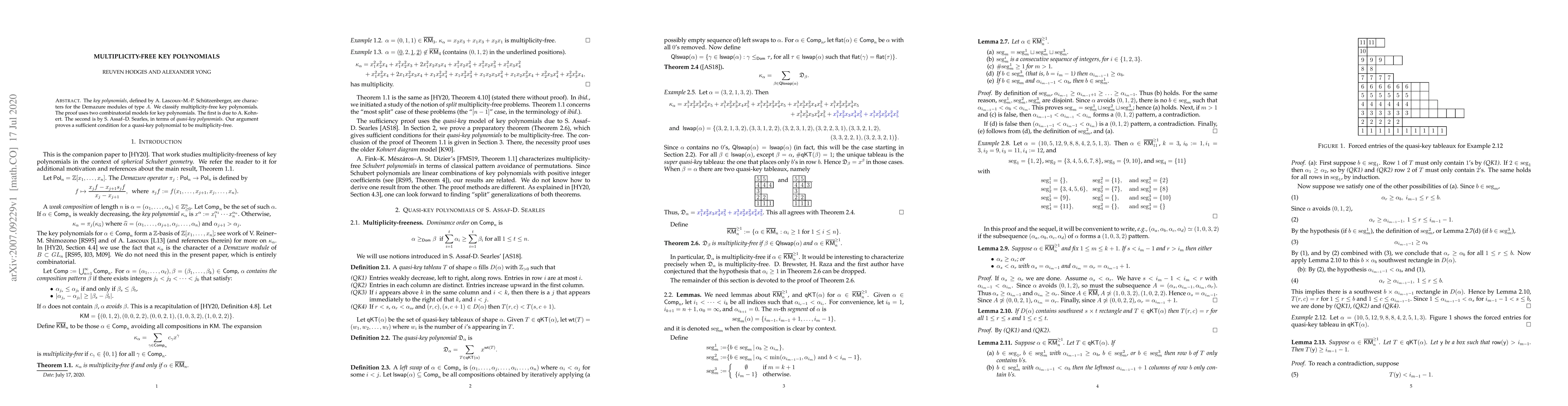 Thumbnail for Multiplicity-free key polynomials
