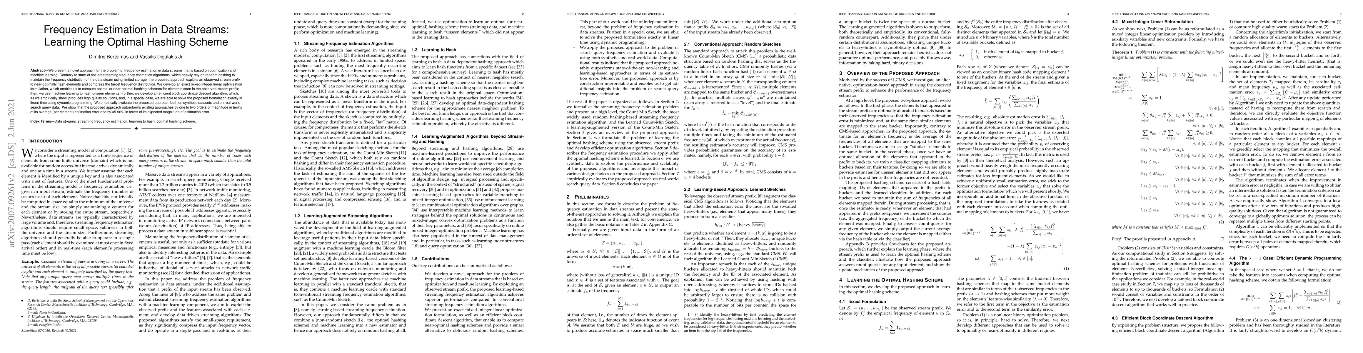 Thumbnail for Frequency Estimation in Data Streams: Learning the Optimal Hashing
  Scheme