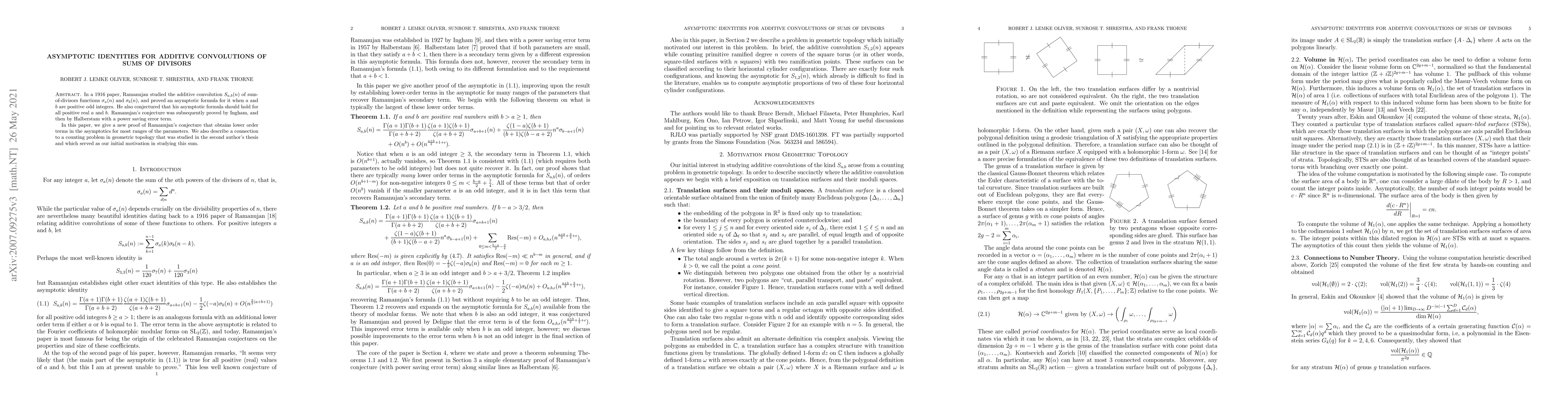 Thumbnail for Asymptotic identities for additive convolutions of sums of divisors