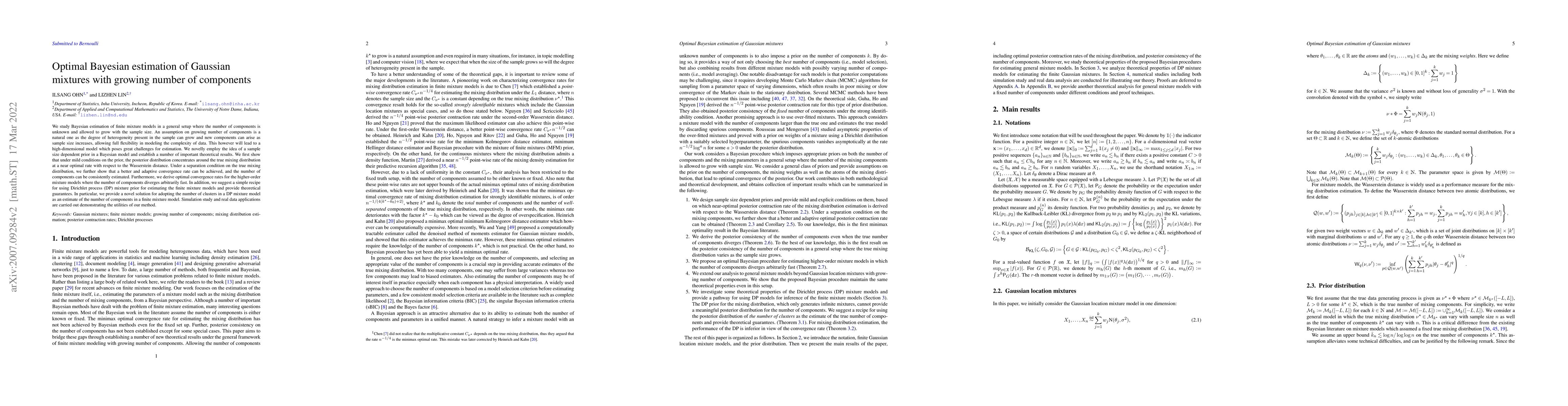 Thumbnail for Optimal Bayesian estimation of Gaussian mixtures with growing number of
  components