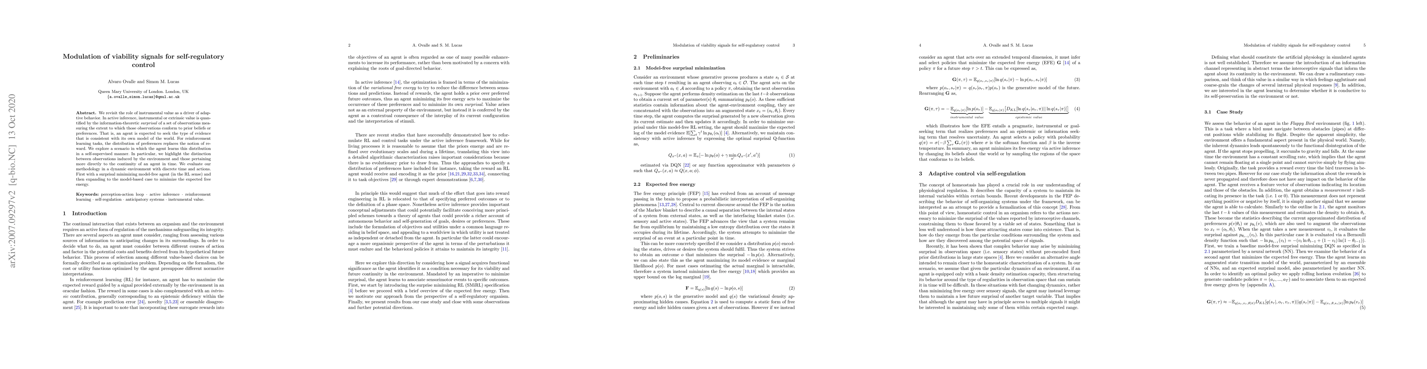 Thumbnail for Modulation of viability signals for self-regulatory control