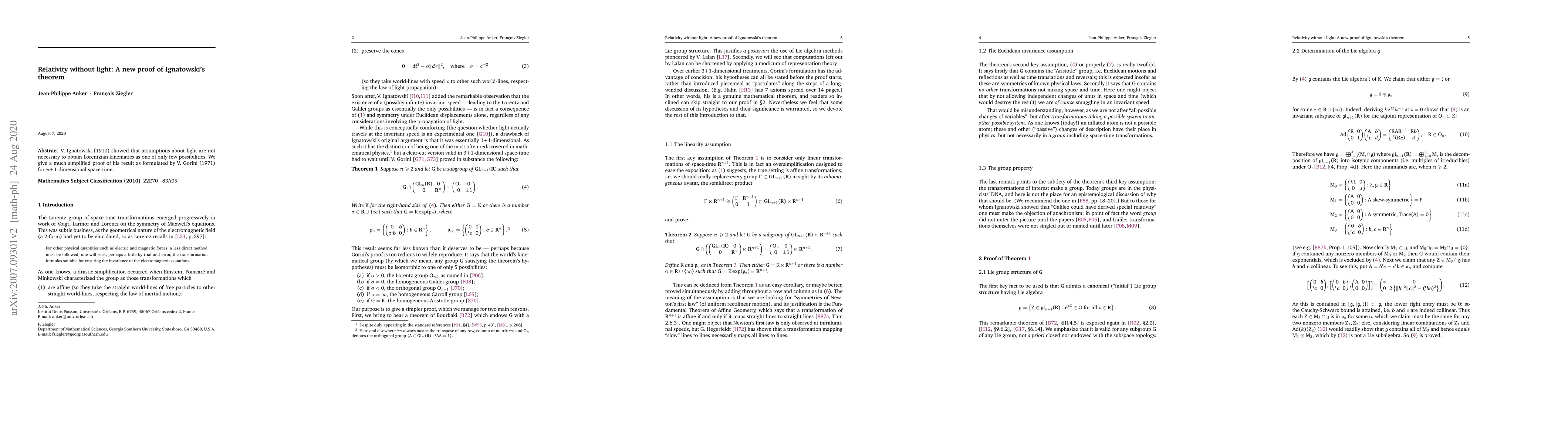 Thumbnail for Relativity without light: A new proof of Ignatowski's theorem