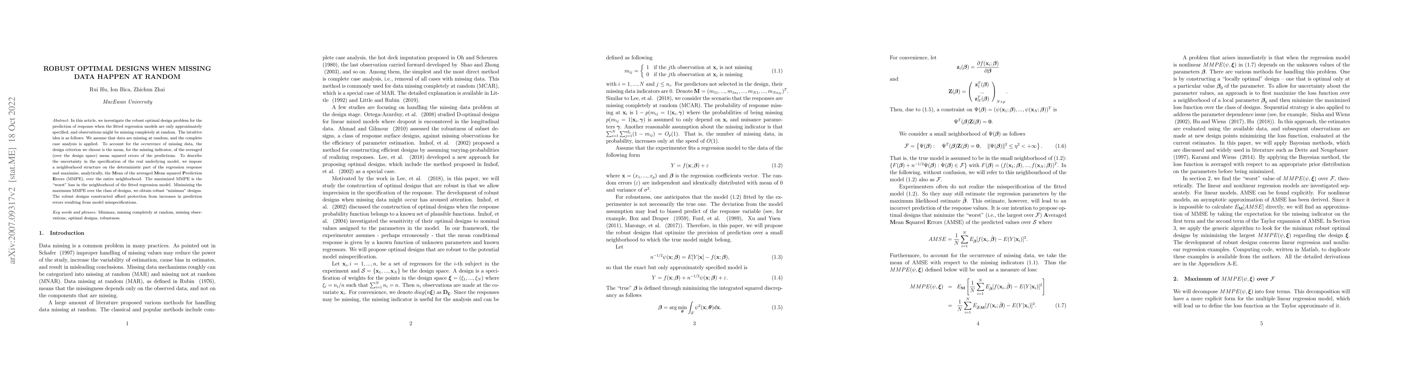 Thumbnail for Robust Optimal Designs when Missing Data Happen at Random