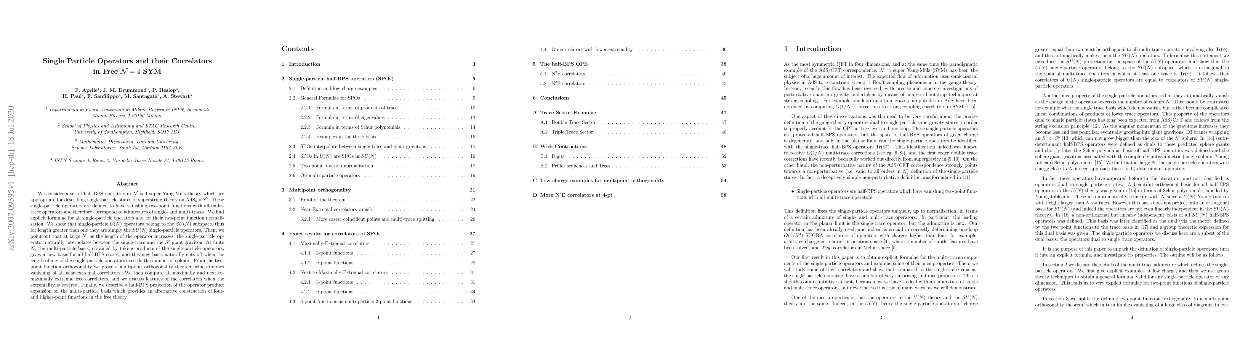 Thumbnail for Single Particle Operators and their Correlators in Free $\mathcal{N}=4$
  SYM