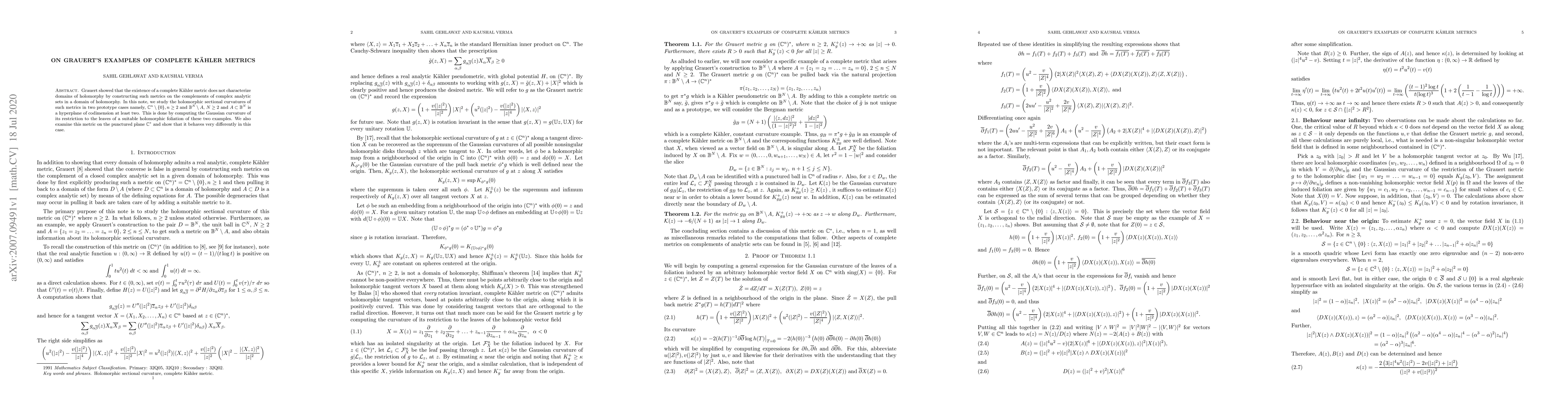 Thumbnail for On Grauert's examples of complete K\"{a}hler metrics