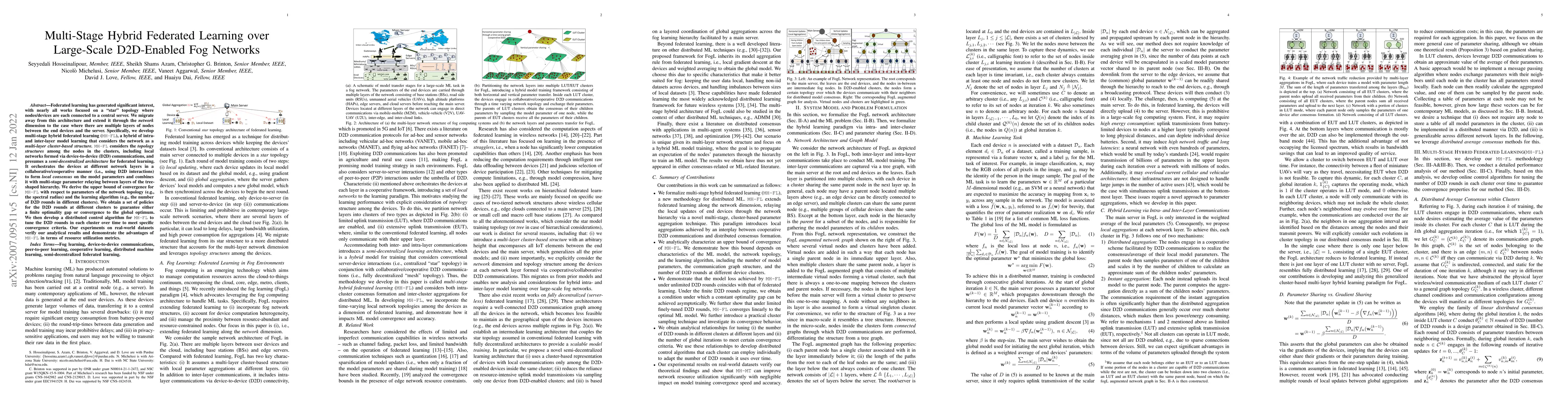 Thumbnail for Multi-Stage Hybrid Federated Learning over Large-Scale D2D-Enabled Fog
  Networks