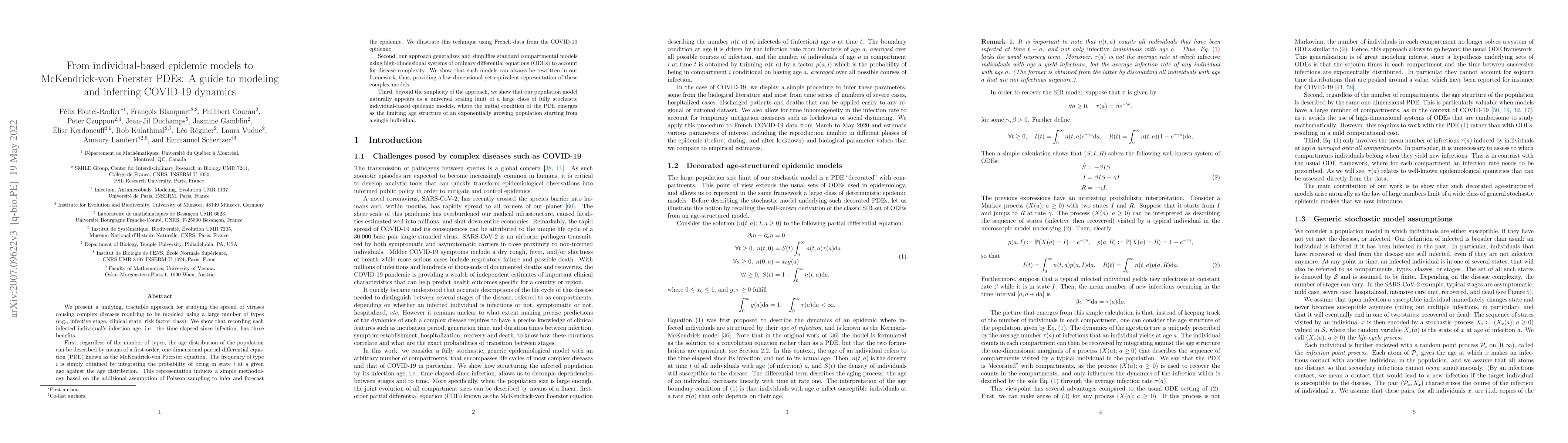 Thumbnail for From individual-based epidemic models to McKendrick-von Foerster PDEs: A
  guide to modeling and inferring COVID-19 dynamics