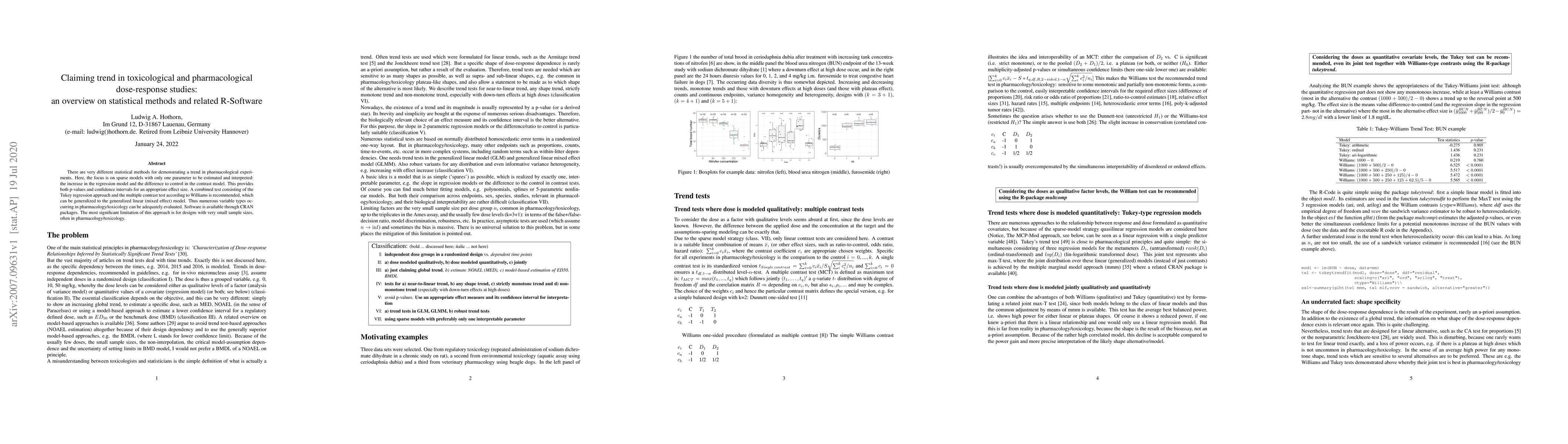 Thumbnail for Claiming trend in toxicological and pharmacological dose-response
  studies: an overview on statistical methods and related R-Software