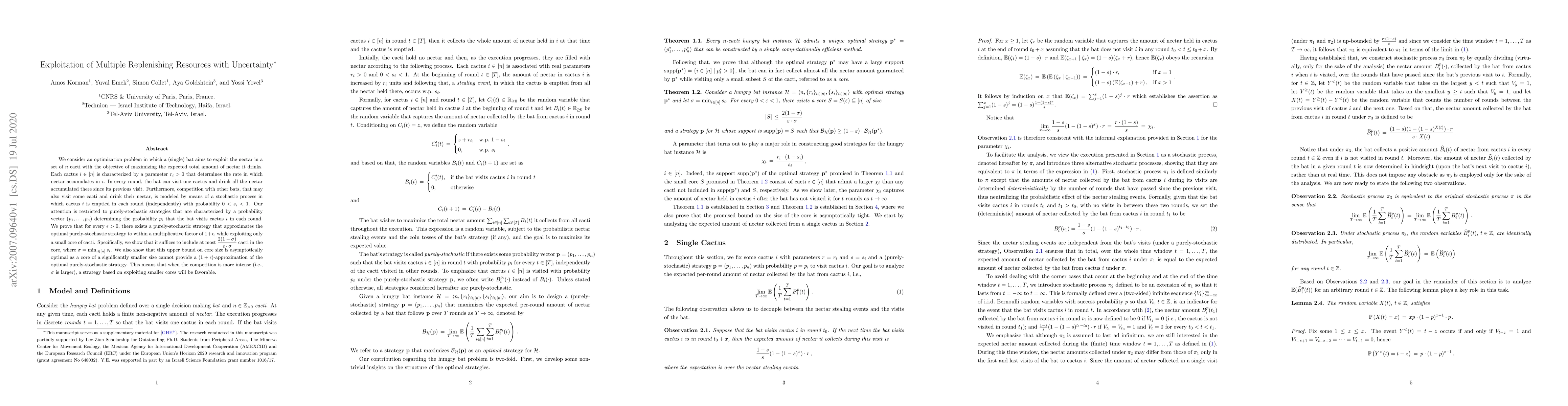 Thumbnail for Exploitation of Multiple Replenishing Resources with Uncertainty