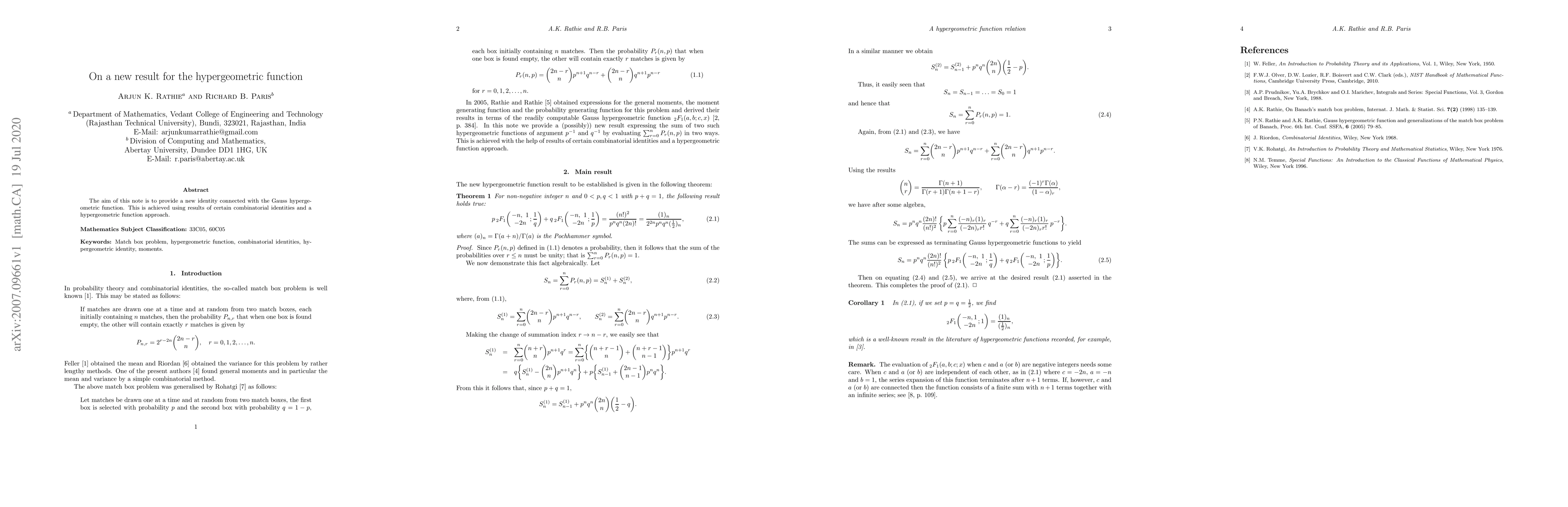 Thumbnail for On a new result for the hypergeometric function