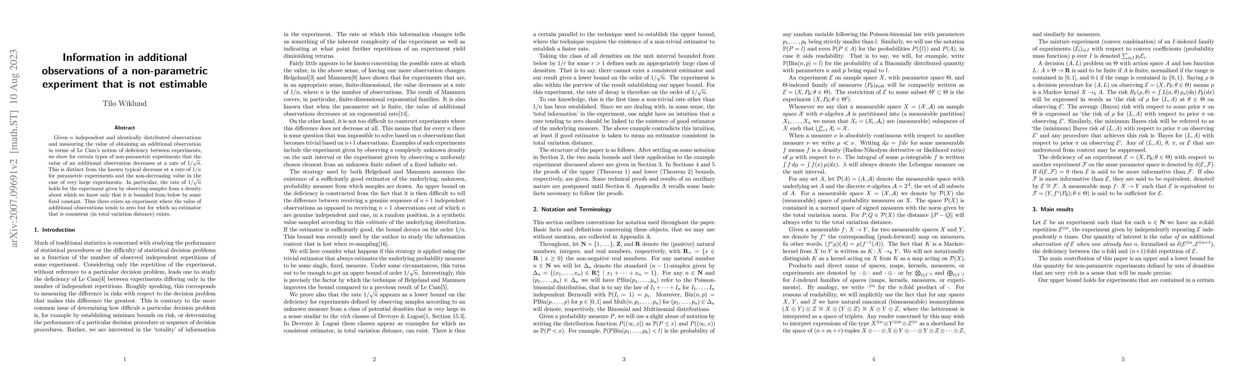Thumbnail for Information in additional observations of a non-parametric experiment
  that is not estimable