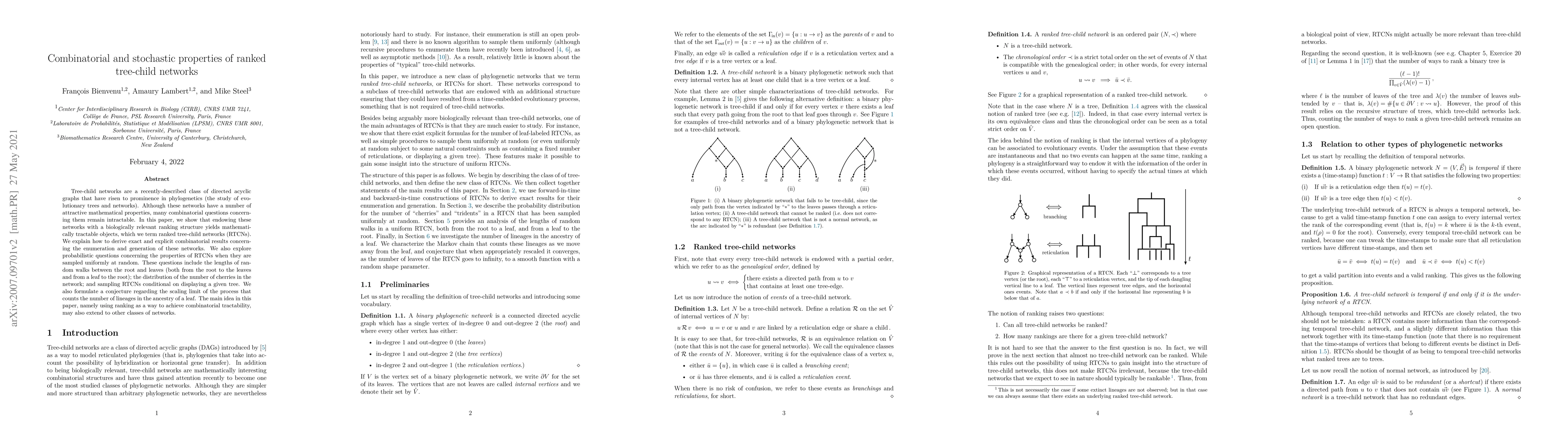 Thumbnail for Combinatorial and stochastic properties of ranked tree-child networks