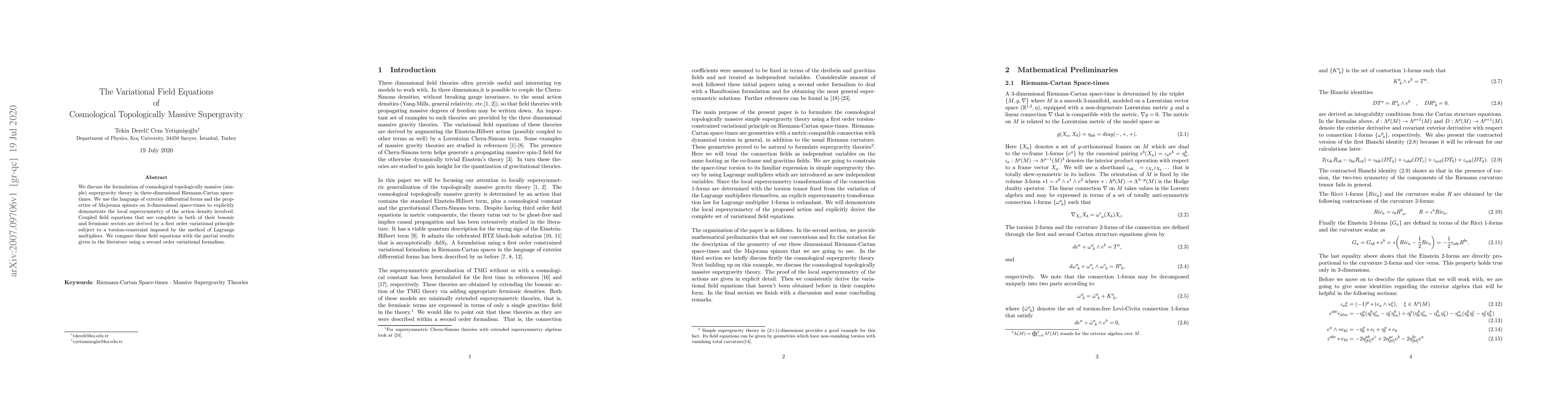 Thumbnail for The Variational Field Equations of Cosmological Topologically Massive
  Supergravity