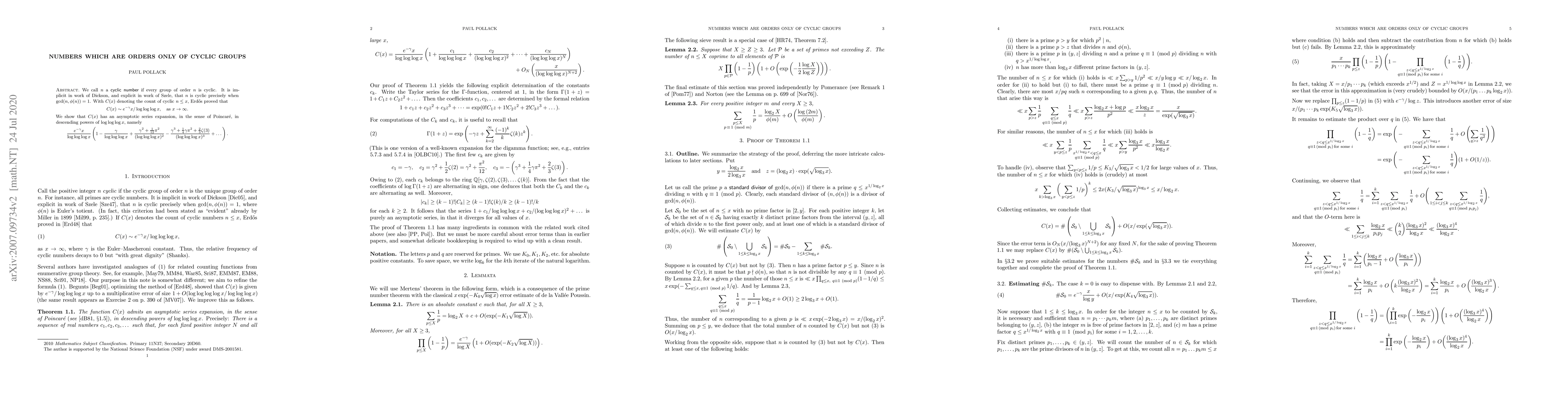 Thumbnail for Numbers which are orders only of cyclic groups
