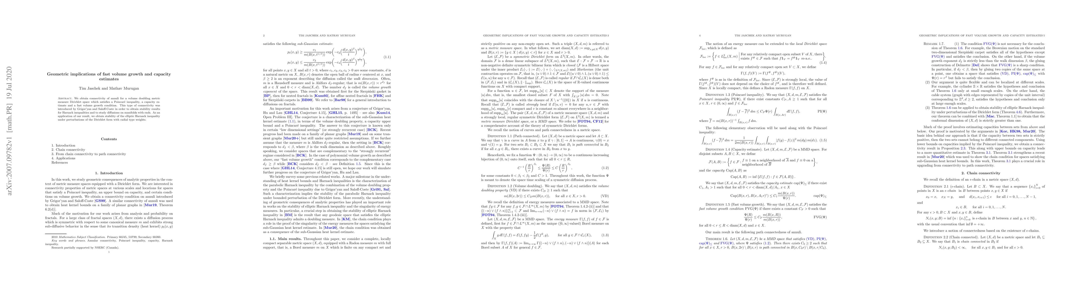 Thumbnail for Geometric implications of fast volume growth and capacity estimates