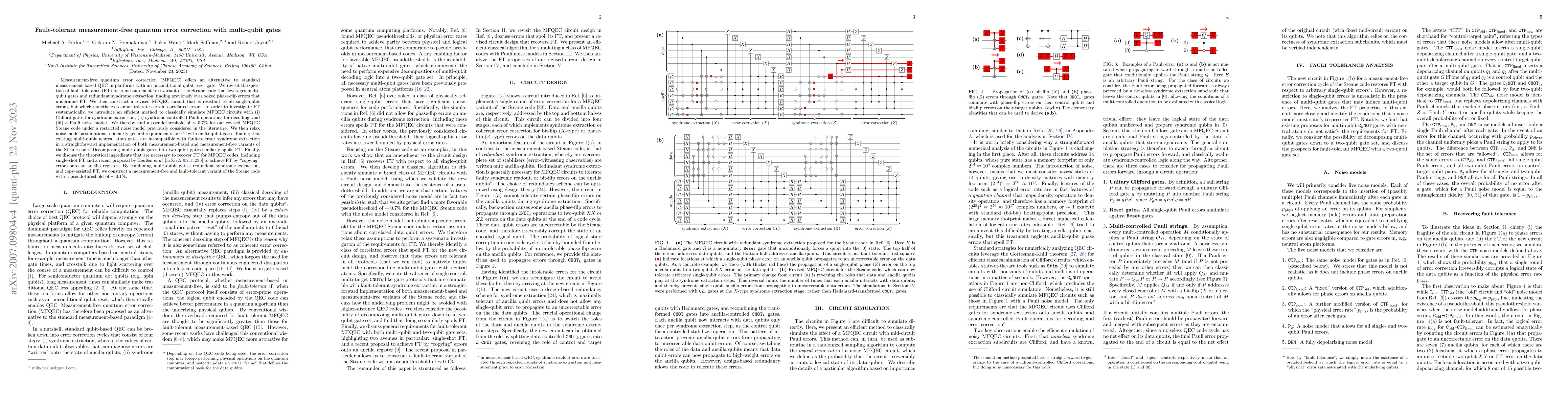 Thumbnail for Fault-tolerant measurement-free quantum error correction with
  multi-qubit gates