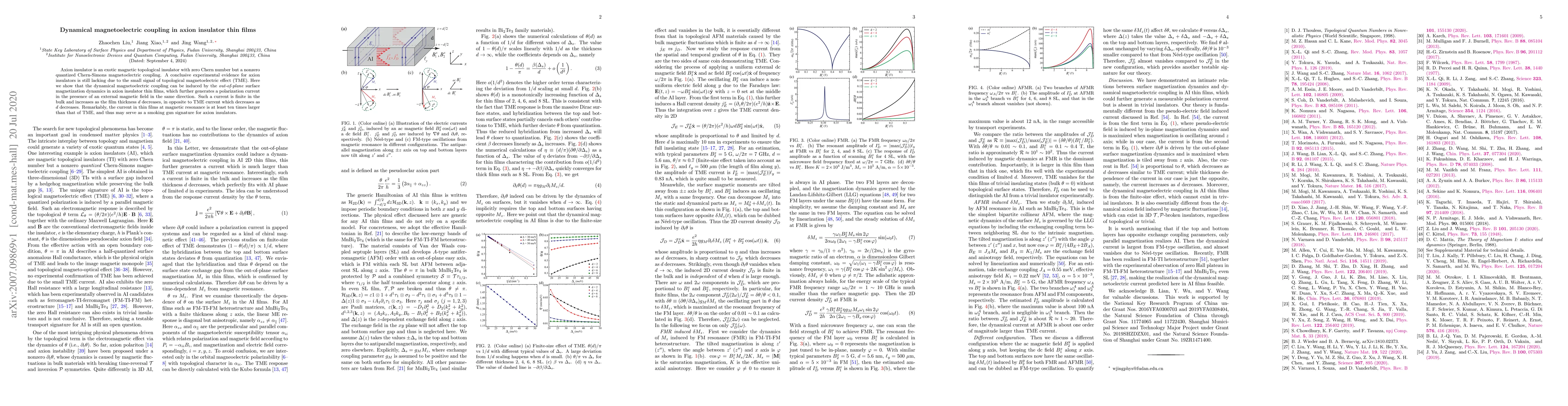 Thumbnail for Dynamical magnetoelectric coupling in axion insulator thin films