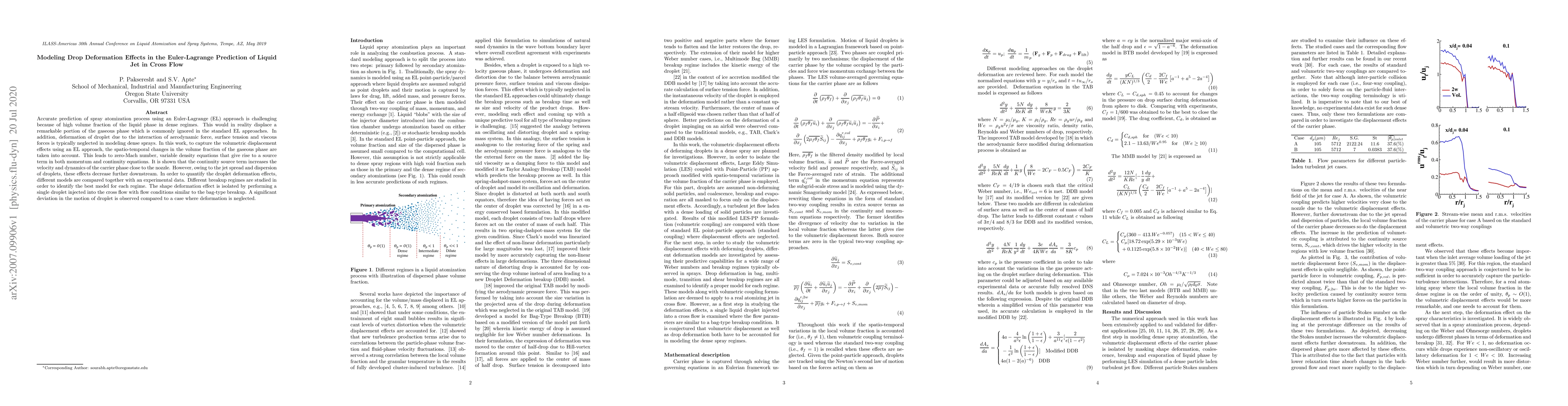 Thumbnail for Modeling Drop Deformation Effects in the Euler-Lagrange Prediction of
  Liquid Jet in Cross Flow