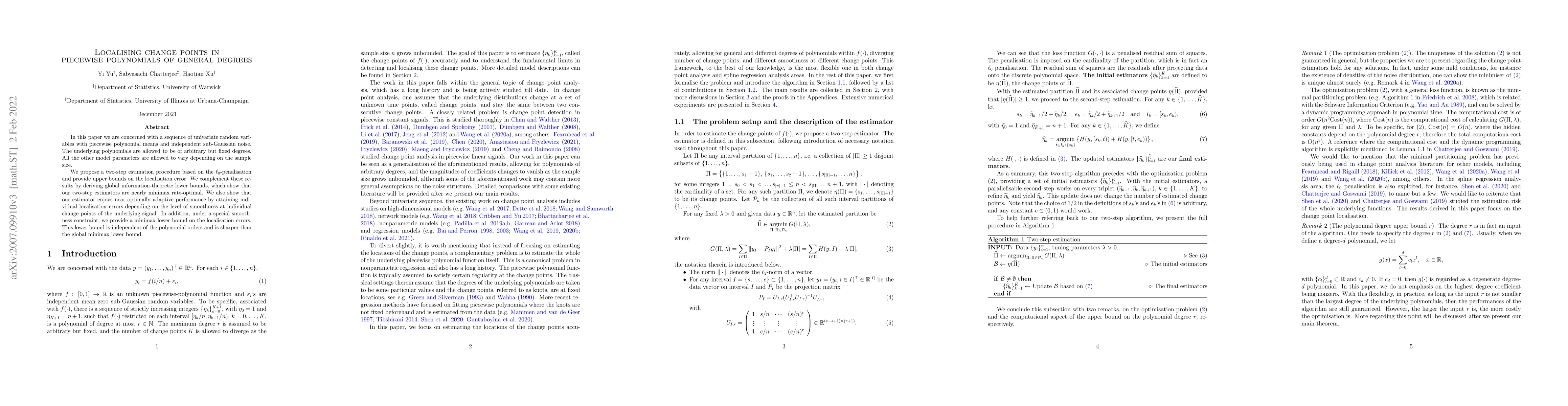 Thumbnail for Localising change points in piecewise polynomials of general degrees