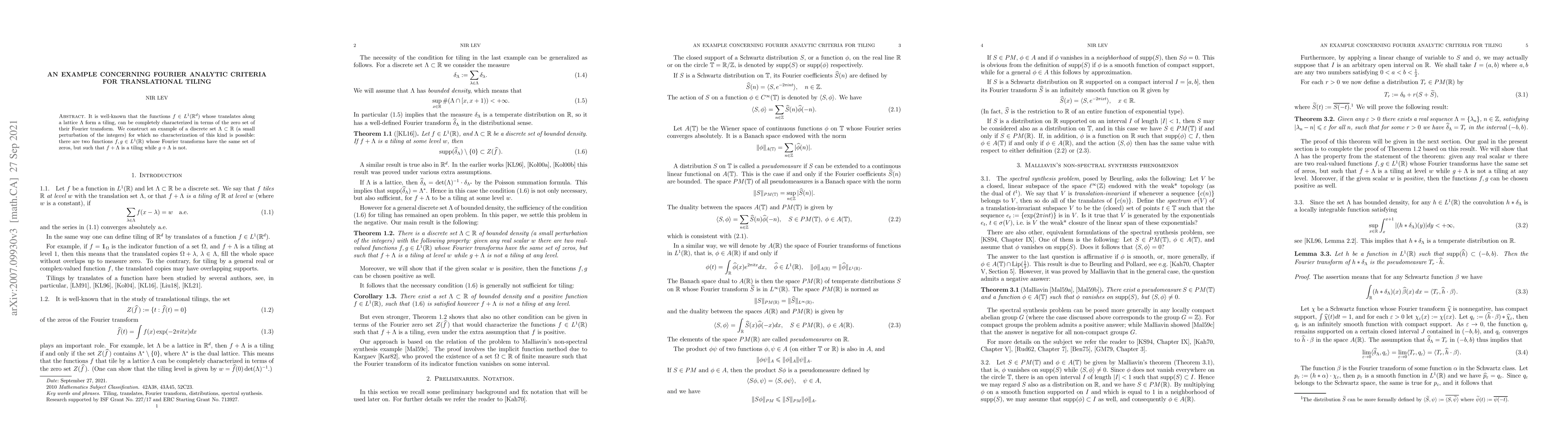 Thumbnail for An example concerning Fourier analytic criteria for translational tiling