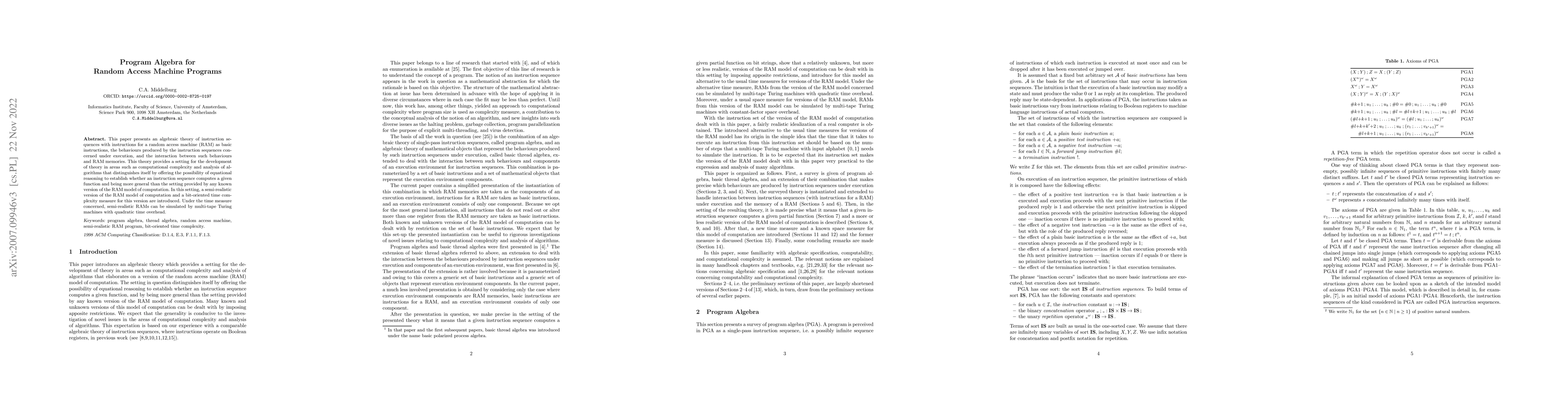 Thumbnail for Program algebra for random access machine programs