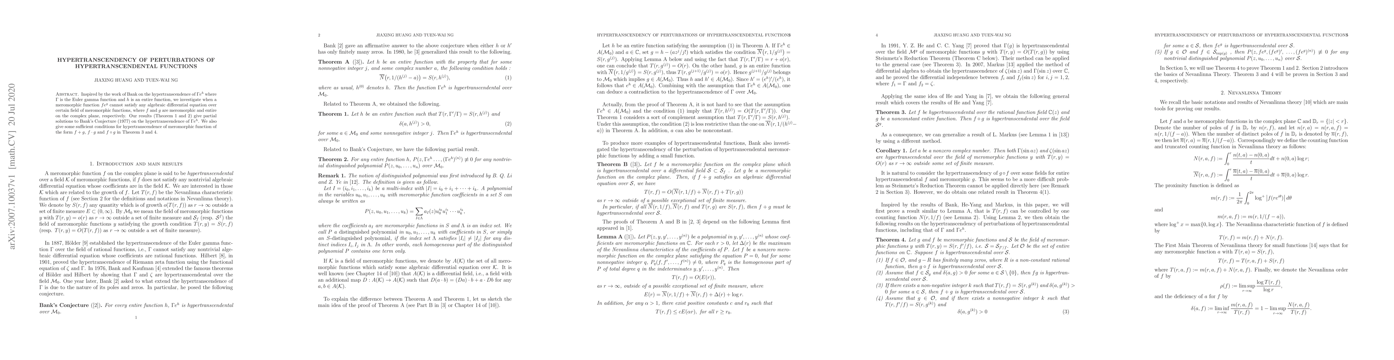 Thumbnail for Hypertranscendency of Perturbations of Hypertranscendental Functions
